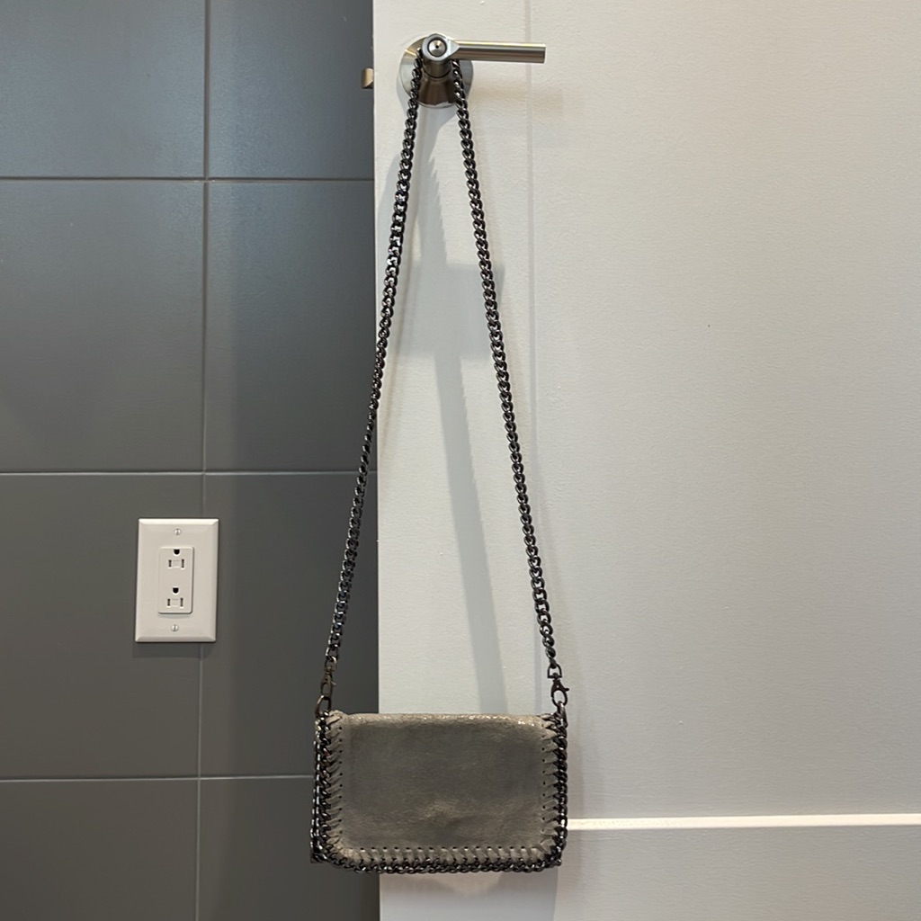Gray Leather Crossbody Bag